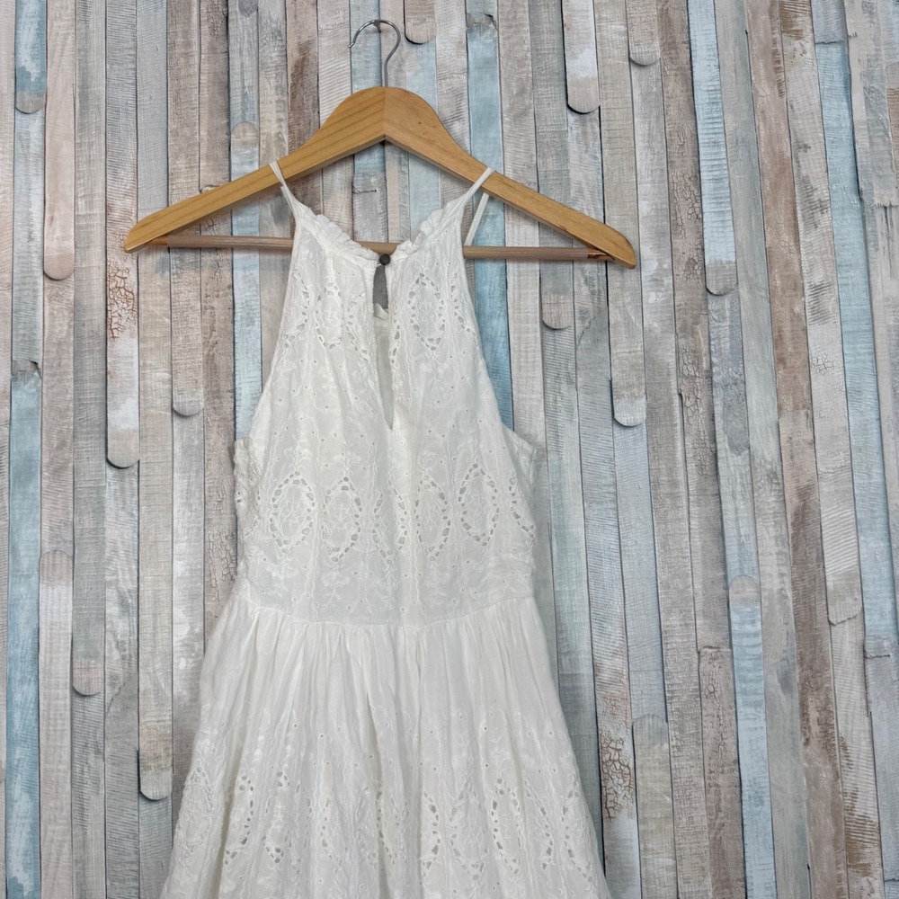 Maeve Anthropologie Tiered Eyelet Flounce Midi Dress White Halter Embroidered  0 - Picture 6 of 11